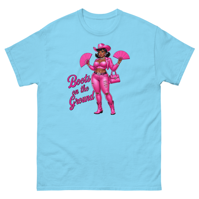 Pink Glam Cowgirl Tee – Boots on the Ground Graphic Shirt #1 Women Tees Style Junction – Custom Digital Designs & Apparel