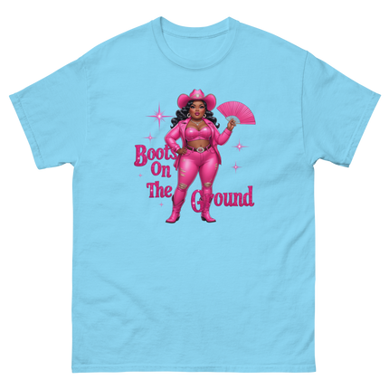 Pink Glam Cowgirl Tee – Boots on the Ground Graphic Shirt #3 Women Tees Style Junction – Custom Digital Designs & Apparel