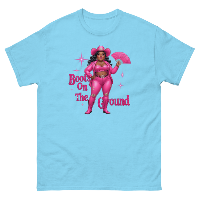 Pink Glam Cowgirl Tee – Boots on the Ground Graphic Shirt #3 Women Tees Style Junction – Custom Digital Designs & Apparel