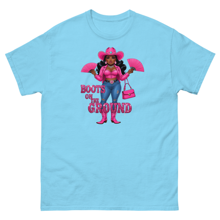 Pink Glam Cowgirl Tee – Boots on the Ground Graphic Shirt #4 Women Tees Style Junction – Custom Digital Designs & Apparel