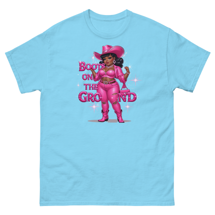 Pink Glam Cowgirl Tee – Boots on the Ground Graphic Shirt #5 Women Tees Style Junction – Custom Digital Designs & Apparel