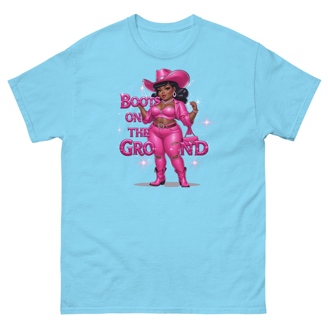Pink Glam Cowgirl Tee – Boots on the Ground Graphic Shirt #5 Women Tees Style Junction – Custom Digital Designs & Apparel