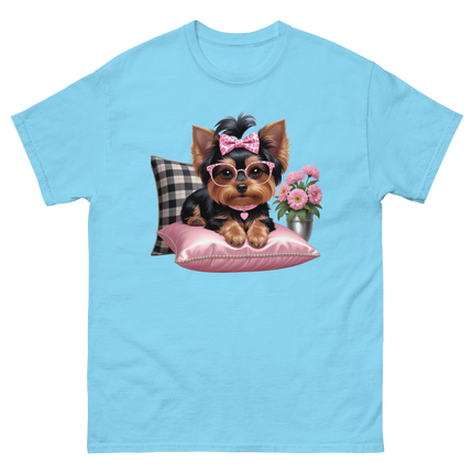 Yorkie Glam Tee – Pink Leopard Print Dog Graphic Shirt #1 Women Tees Style Junction – Custom Digital Designs & Apparel