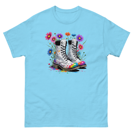 Rainbow Combat Boots Tee – Floral Festival Graphic Shirt #1 Women Tees Style Junction – Custom Digital Designs & Apparel