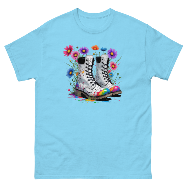 Rainbow Combat Boots Tee – Floral Festival Graphic Shirt #1 Women Tees Style Junction – Custom Digital Designs & Apparel