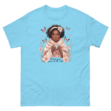 Protect Your Peace Tee – Floral Afro Soft Aesthetic Design #1 Women Tees Style Junction – Custom Digital Designs & Apparel Sky S