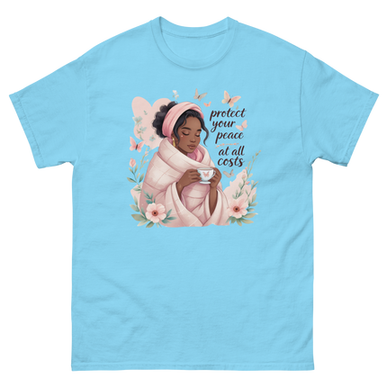 Protect Your Peace Tee – Floral Afro Soft Aesthetic Design #3 Women Tees Style Junction – Custom Digital Designs & Apparel Sky S