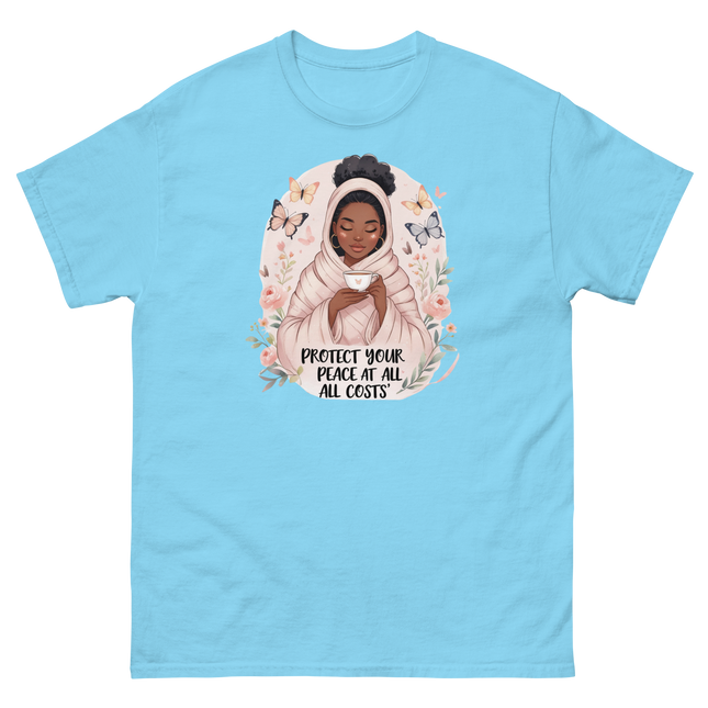 Protect Your Peace Tee – Floral Afro Soft Aesthetic Design #4 Women Tees Style Junction – Custom Digital Designs & Apparel