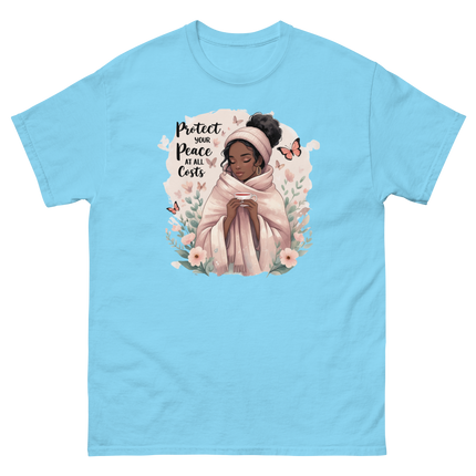 Protect Your Peace Tee – Floral Afro Soft Aesthetic Design #5 Women Tees Style Junction – Custom Digital Designs & Apparel