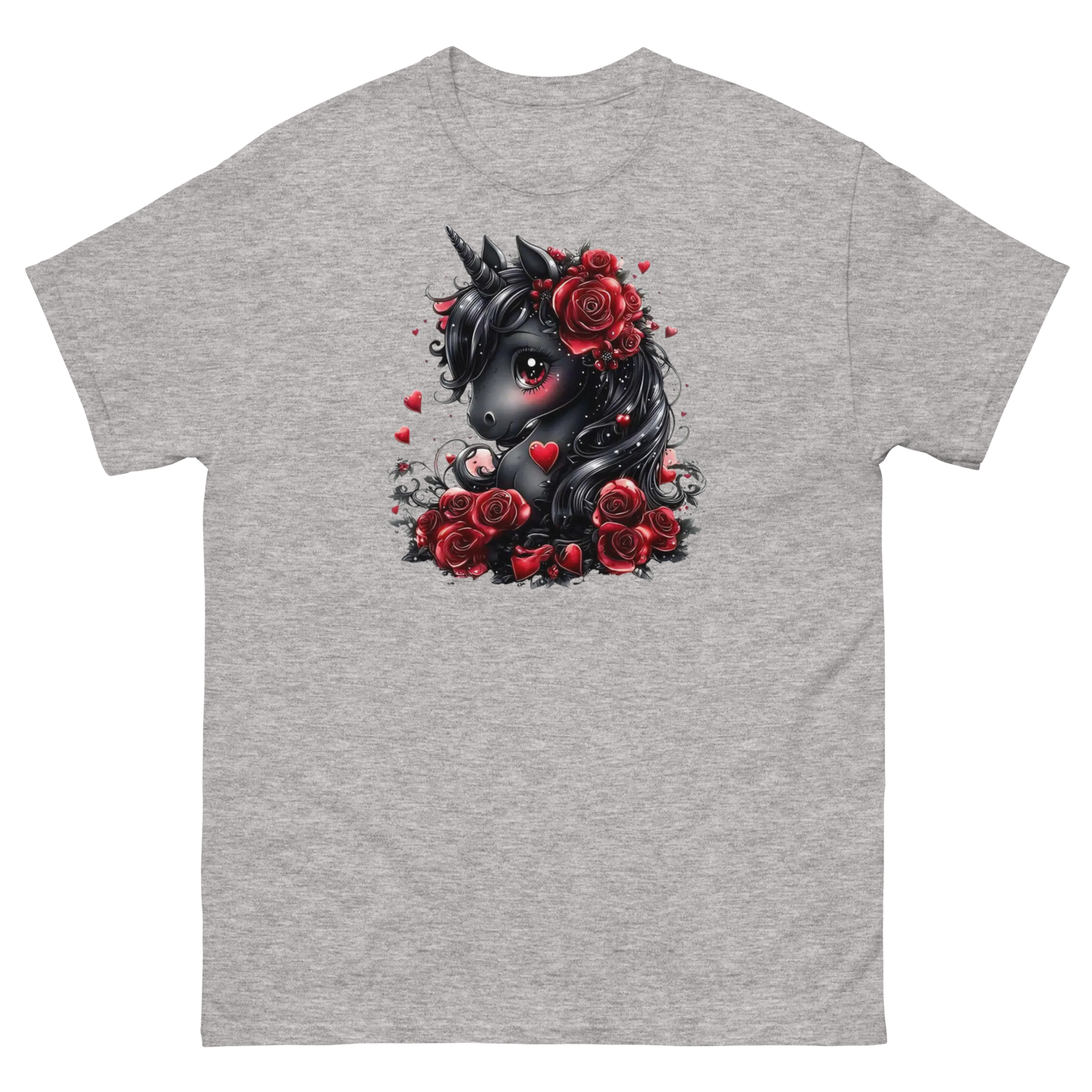 Black & Red Unicorn Women's Classic Tee Physical T-Shirt Style-Junction Custom Designs & Prints Sport Grey S