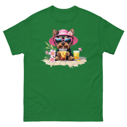 Yorkie Dog #3 Iced Tea Graphic Tshirt – Floral Summer Print Shirt Women Tees Style Junction – Custom Digital Designs Turf Green S