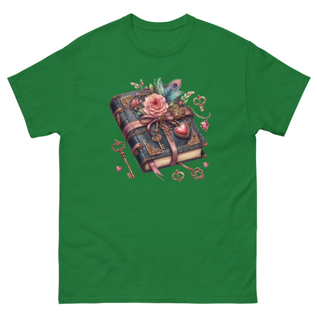 Vintage Rose Key Book Graphic Tee Women Tees Style Junction – Custom Digital Designs & Apparel Turf Green S