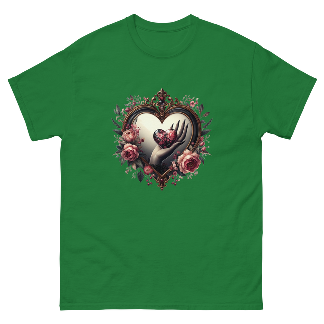 Heart Frame & Gothic Floral Art Tee Women Tees Style Junction – Custom Digital Designs & Apparel Turf Green S