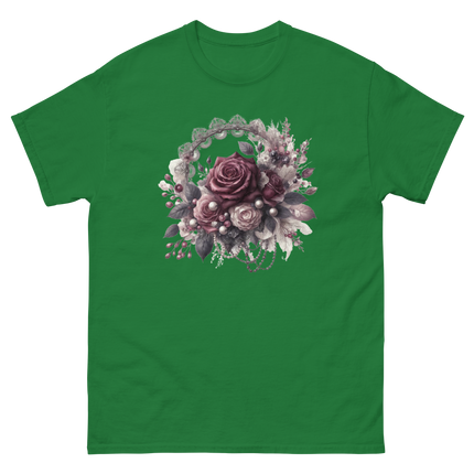 Mauve Rose Pearl Wreath Graphic Tee Women Tees Style Junction – Custom Digital Designs & Apparel Turf Green S