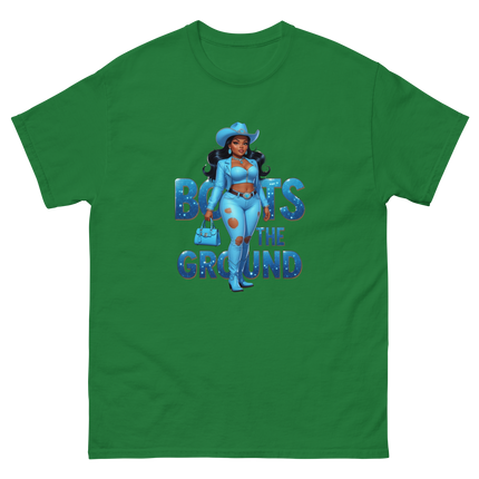 Boots on the Ground Tee – Light Blue Curvy Cowgirl Graphic #1 Women Tees Style Junction – Custom Digital Designs & Apparel Turf Green S