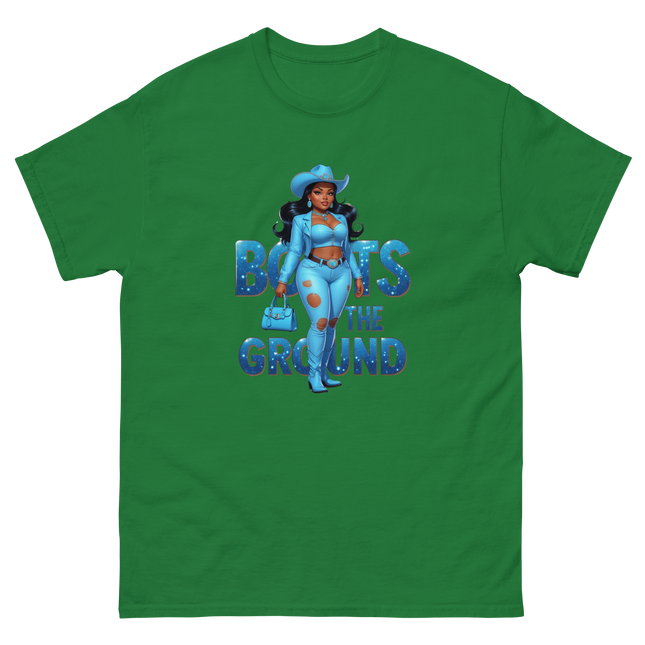 Boots on the Ground Tee – Light Blue Curvy Cowgirl Graphic #1 Women Tees Style Junction – Custom Digital Designs & Apparel Turf Green S