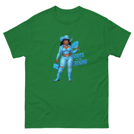 Boots on the Ground Tee – Light Blue Curvy Cowgirl Graphic #2 Women Tees Style Junction – Custom Digital Designs & Apparel Turf Green S