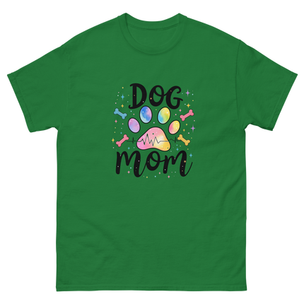 Pastel Rainbow Dog Mom Tee – Heartbeat Pet Lover Print Women Tees Style Junction – Custom Digital Designs & Apparel Turf Green S