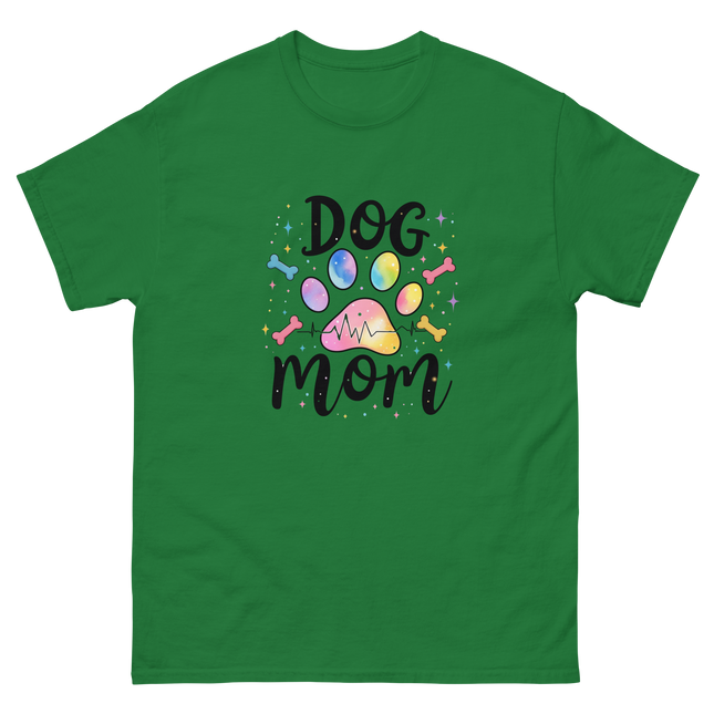 Pastel Rainbow Dog Mom Tee – Heartbeat Pet Lover Print Women Tees Style Junction – Custom Digital Designs & Apparel Turf Green S