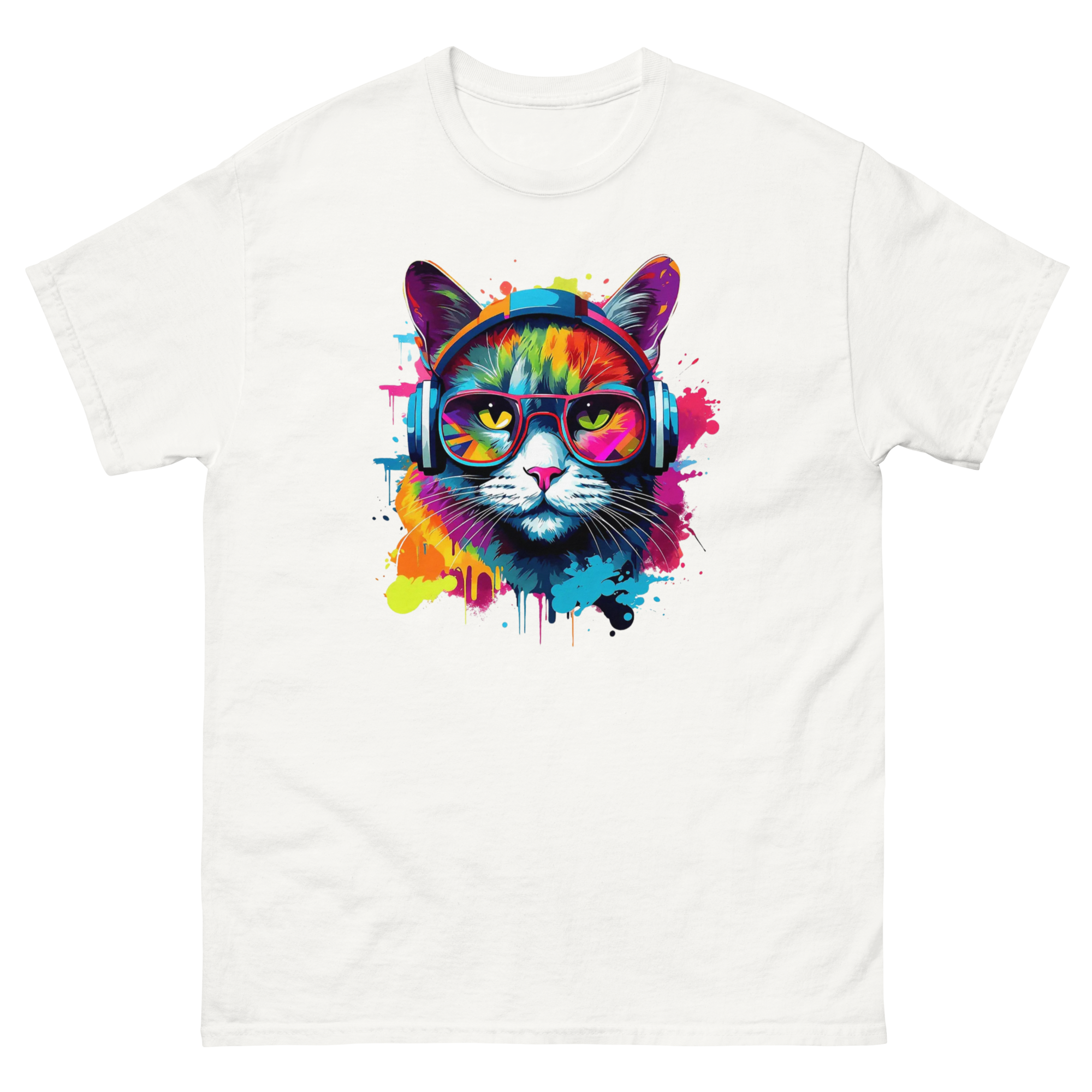 Vibrant DJ Cat Unisex Classic Tee - Trendy, Soft, and Perfect for Streetwear Physical T-Shirt Style-Junction