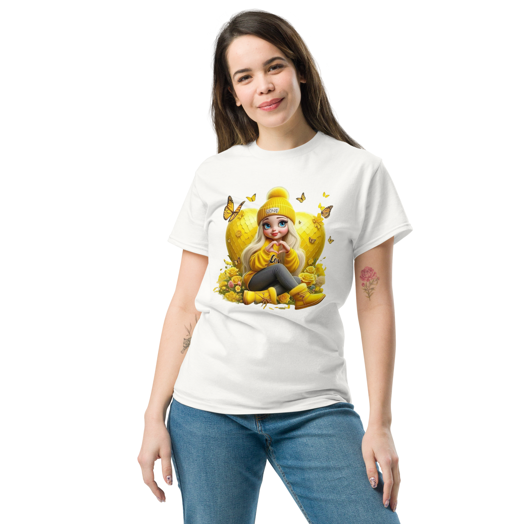 Golden Love Blossom Women's T-Shirt - 100% Cotton, Soft & Durable Physical T-Shirt Style-Junction