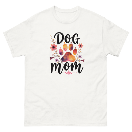 Dog Mom Sunset Floral T-Shirt – Heartbeat Paw Print Design Women Tees Style Junction – Custom Digital Designs & Apparel