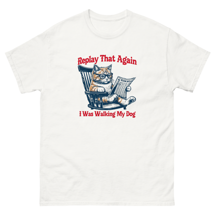 Replay That Again Cat Tee – Funny Retro Dog Quote T-Shirt Women Tees Style Junction – Custom Digital Designs & Apparel White S