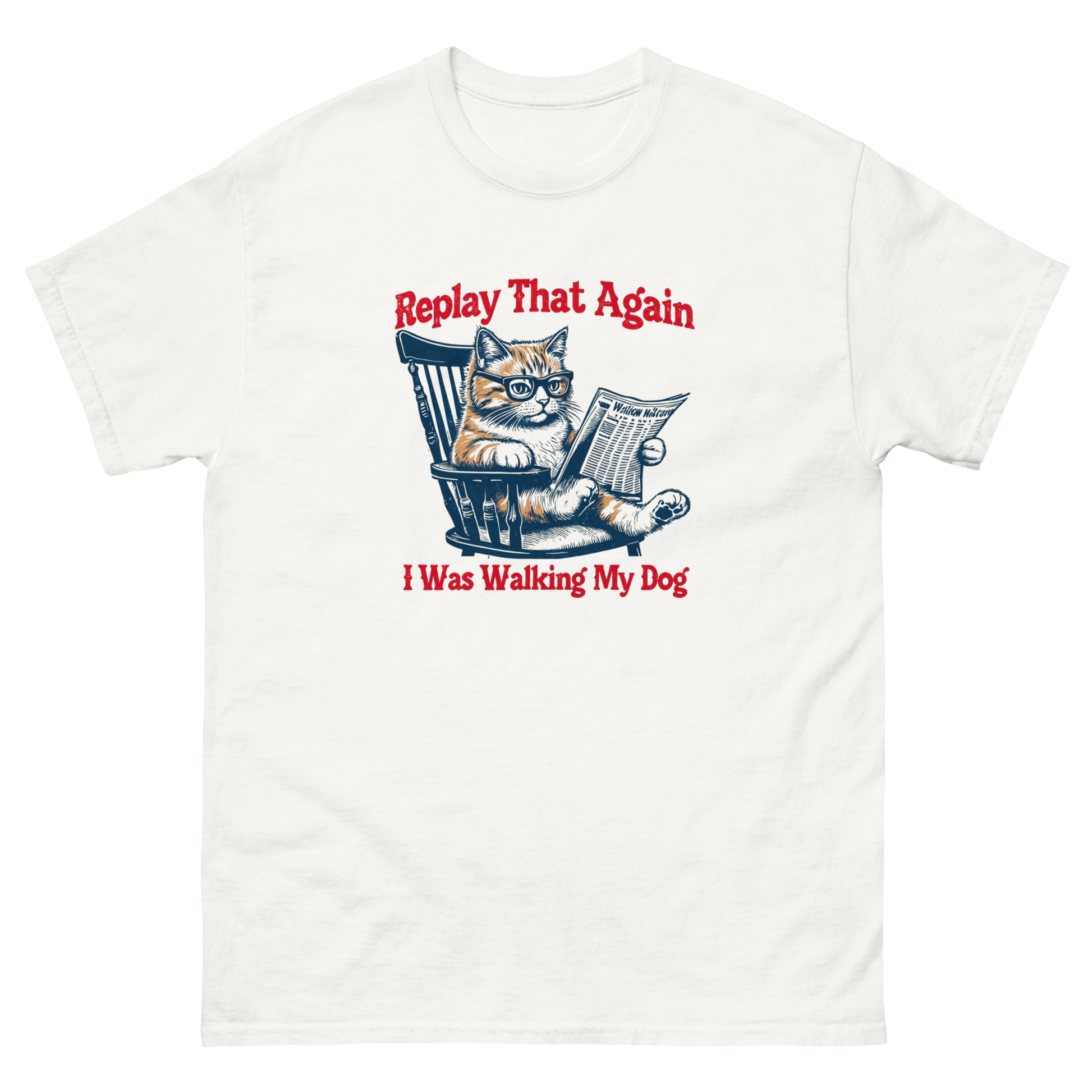 Replay That Again Cat Tee – Funny Retro Dog Quote T-Shirt Women Tees Style Junction – Custom Digital Designs & Apparel White S