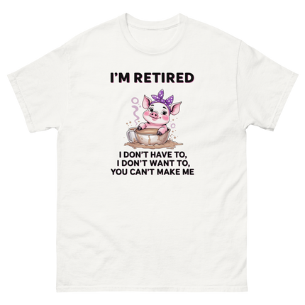 Retired Pig Coffee Tee – Funny Quote & Cute Cup Graphic Shirt Women Tees Style Junction – Custom Digital Designs & Apparel White S