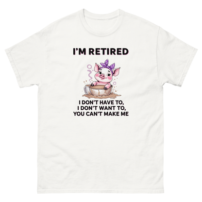Retired Pig Coffee Tee – Funny Quote & Cute Cup Graphic Shirt Women Tees Style Junction – Custom Digital Designs & Apparel White S