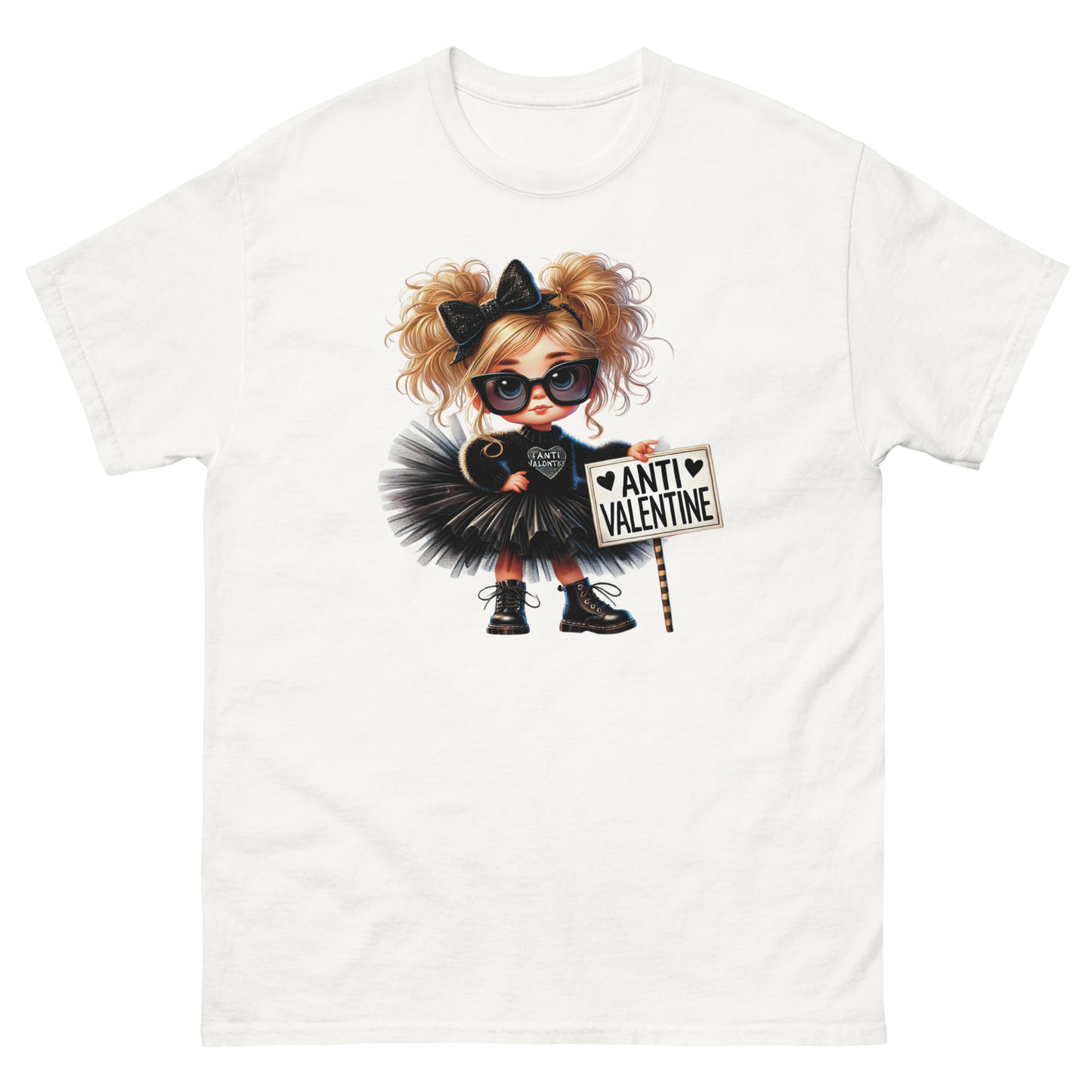 Anti-Valentine Tee – Sassy Girl in Black Tulle Skirt Graphic Women Tees Style Junction – Custom Digital Designs & Apparel