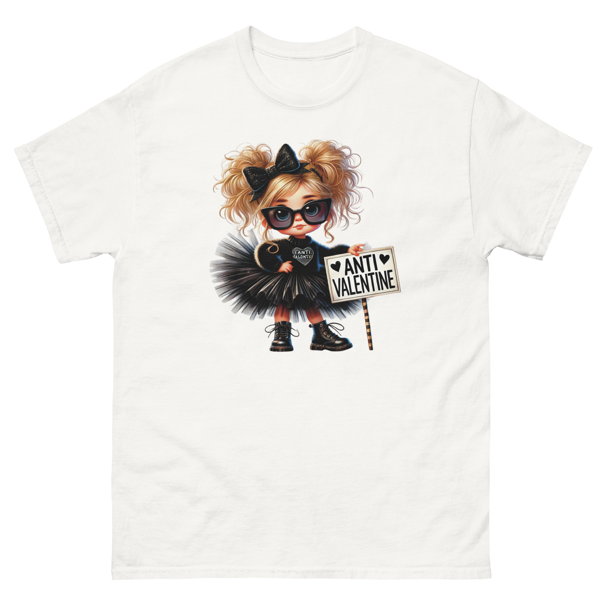 Anti-Valentine Tee – Sassy Girl in Black Tulle Skirt Graphic Women Tees Style Junction – Custom Digital Designs & Apparel