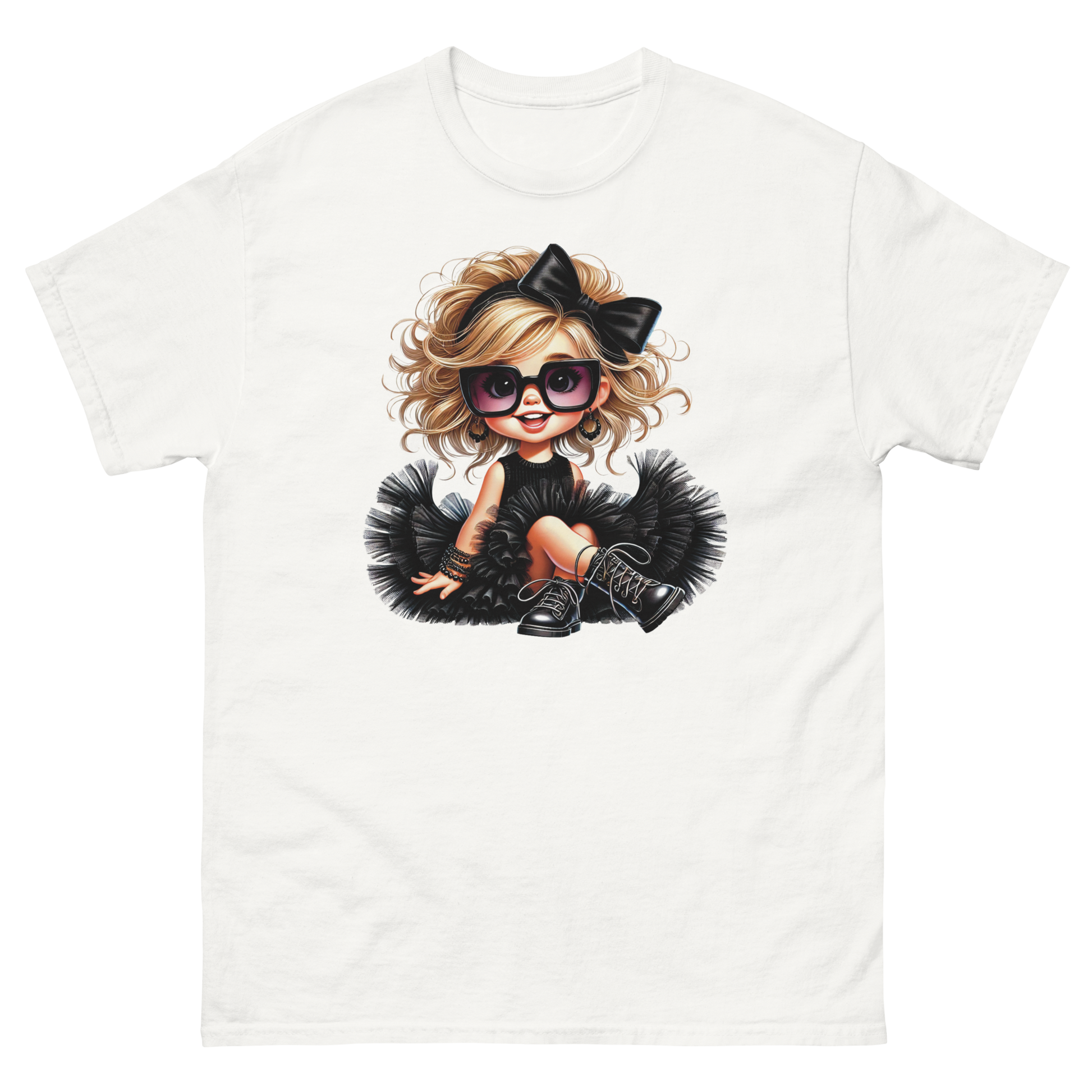 Blonde Curly Girl Tee – Tulle Skirt & Sunglasses Streetwear Women Tees Style Junction – Custom Digital Designs & Apparel