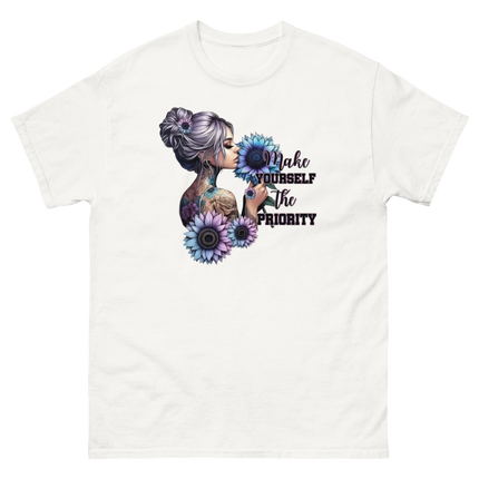 Make Yourself Priority Tee – Tattooed Floral Woman Graphic Women Tees Style Junction – Custom Digital Designs & Apparel