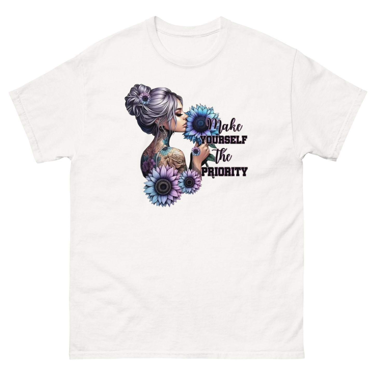 Make Yourself Priority Tee – Tattooed Floral Woman Graphic Women Tees Style Junction – Custom Digital Designs & Apparel