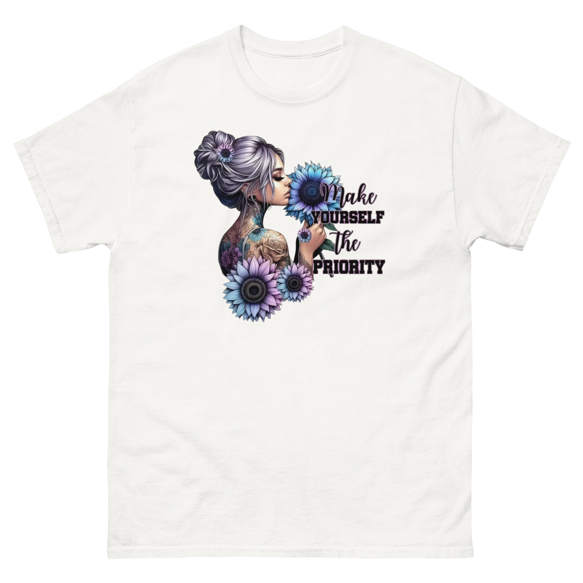 Make Yourself Priority Tee – Tattooed Floral Woman Graphic Women Tees Style Junction – Custom Digital Designs & Apparel