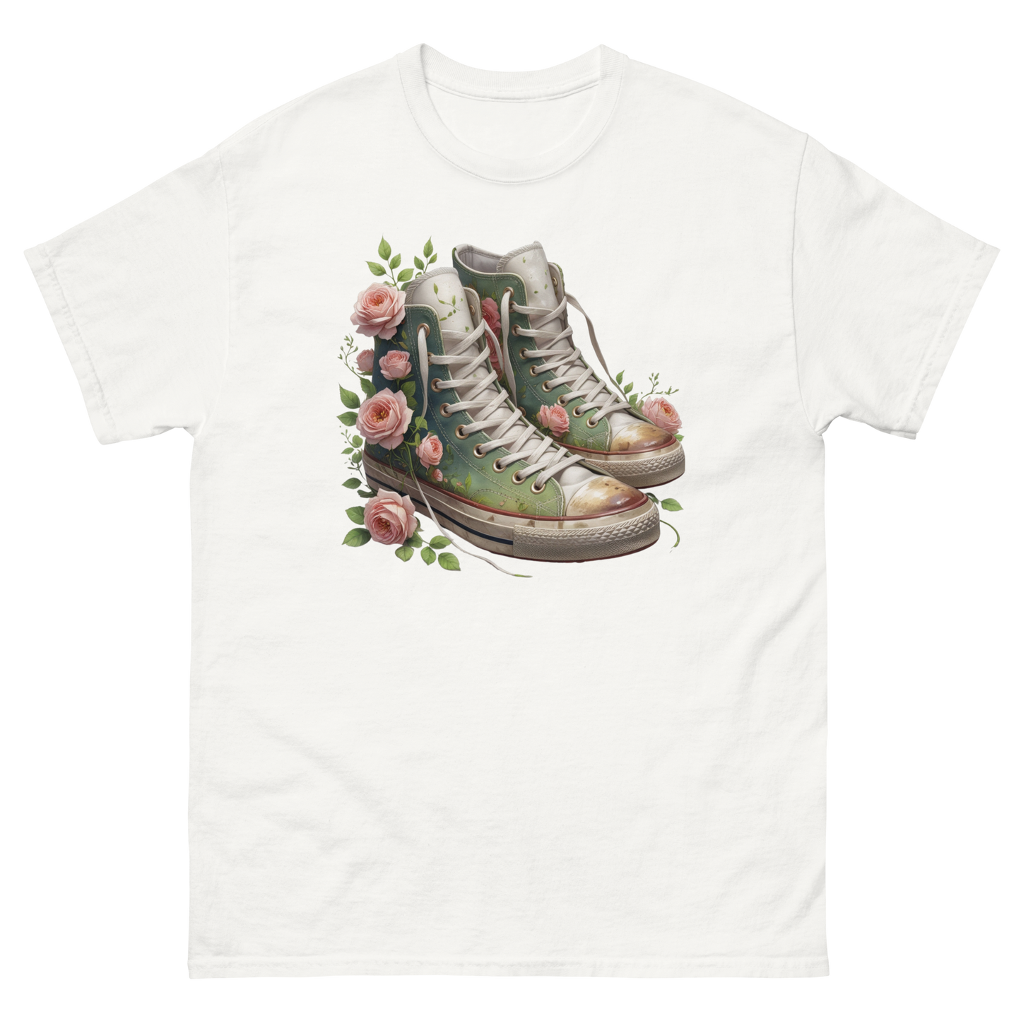 Floral High Top Sneaker Tee – Boho Chic Rose Graphic Shirt Women Tees Style Junction – Custom Digital Designs & Apparel