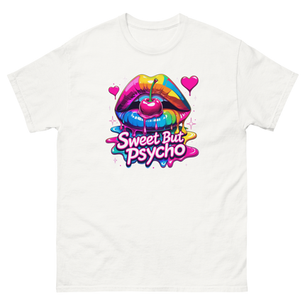 Sweet But Psycho Tee – Neon Cherry Dripping Lips Pop Art Women Tees Style Junction – Custom Digital Designs & Apparel