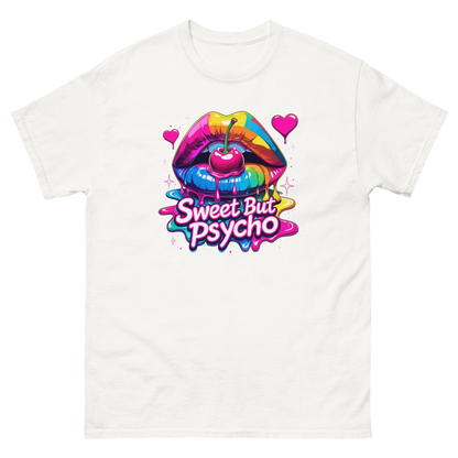 Sweet But Psycho Tee – Neon Cherry Dripping Lips Pop Art Women Tees Style Junction – Custom Digital Designs & Apparel