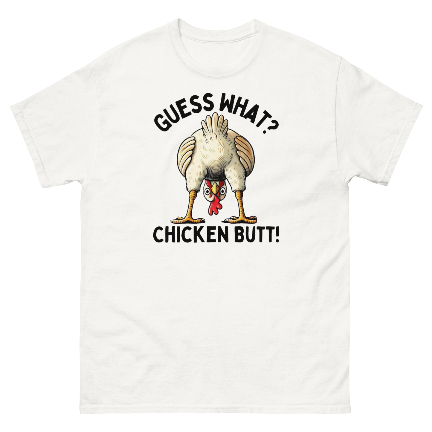 Funny Chicken Butt Tee – “Guess What” Comical Farm Graphic Shirt Women Tees Style Junction – Custom Digital Designs & Apparel
