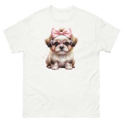 Fluffy Dog Tee – Pink Bow & Heart Glasses Pet Lover Graphic Women Tees Style Junction – Custom Digital Designs & Apparel