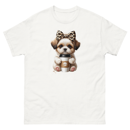Leopard Bow Shih Tzu Tee – Cute Coffee Puppy Graphic Shirt Women Tees Style Junction – Custom Digital Designs & Apparel