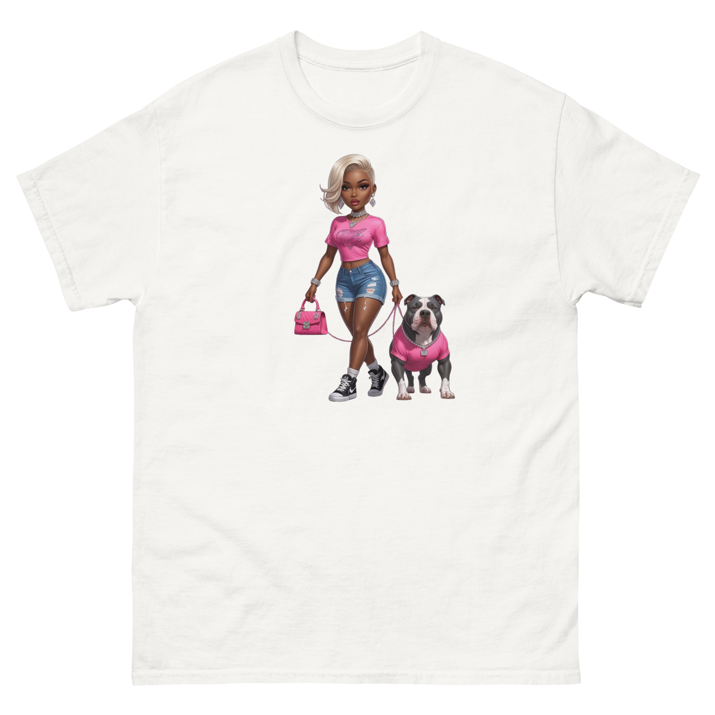 Hot Pink Bulldog Diva Tee – 100% Cotton Graphic Streetwear Women Tees Style Junction – Custom Digital Designs & Apparel