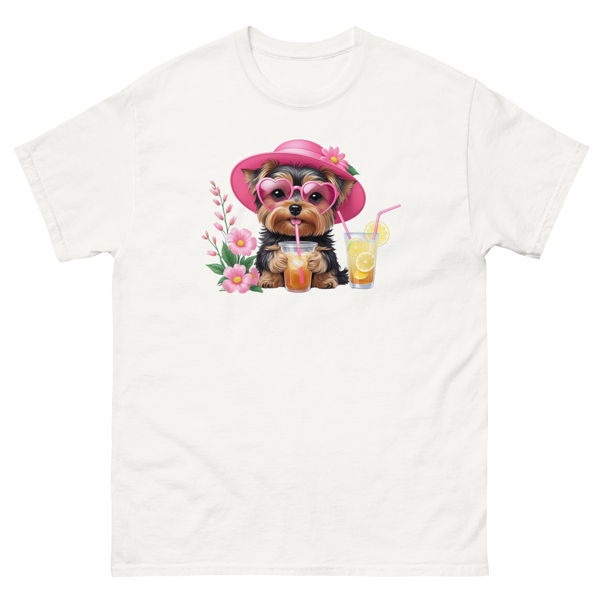 Yorkie Dog #1 Iced Tea Graphic Tee – Floral Summer PNG Print Shirt Women Tees Style Junction – Custom Digital Designs