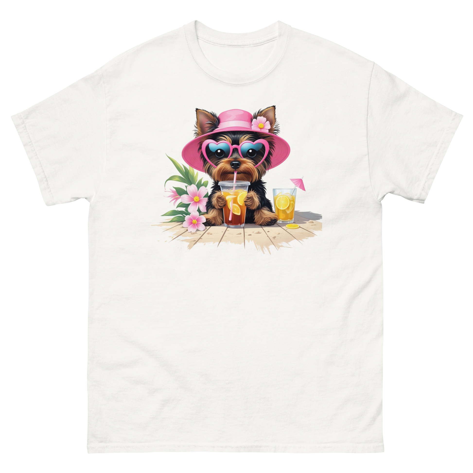 Yorkie Dog #3 Iced Tea Graphic Tee – Floral Summer PNG Print Shirt Women Tees Style Junction – Custom Digital Designs