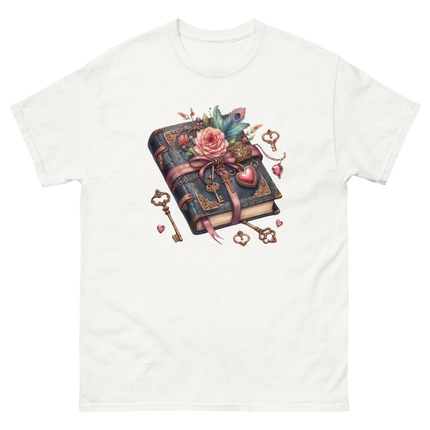 Vintage Rose Key Book Graphic Tee Women Tees Style Junction – Custom Digital Designs & Apparel