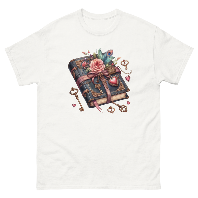 Vintage Rose Key Book Graphic Tee Women Tees Style Junction – Custom Digital Designs & Apparel