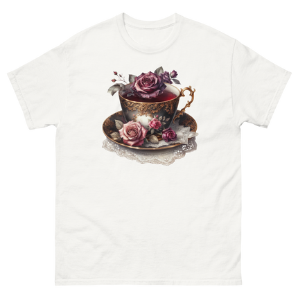 Romantic Teacup with Roses Art Tee Women Tees Style Junction – Custom Digital Designs & Apparel
