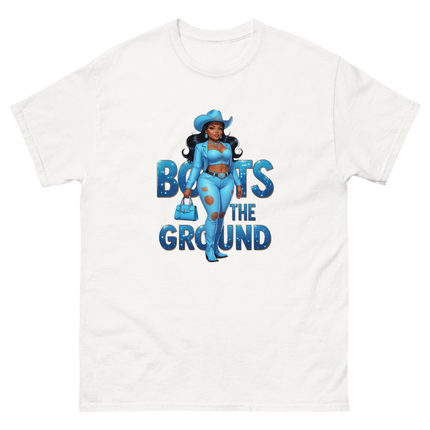 Boots on the Ground Tee – Light Blue Curvy Cowgirl Graphic #1 Women Tees Style Junction – Custom Digital Designs & Apparel