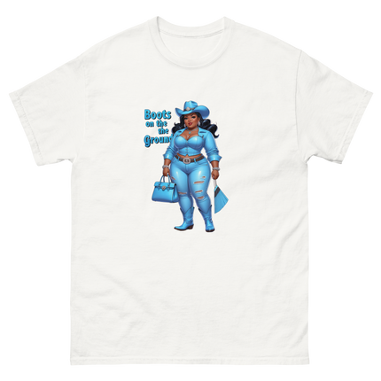 Boots on the Ground Tee – Light Blue Curvy Cowgirl Graphic #3 Women Tees Style Junction – Custom Digital Designs & Apparel